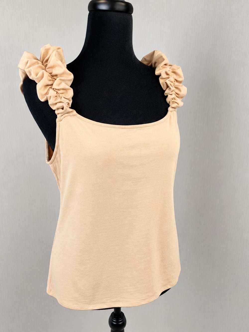 Cato Camel Ruched Strap Tank Top Size M NWT Stretch Cotton Sleeveless Neutral